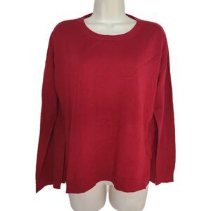 New Eileen Fisher red Round Neck  Fine Merino Wool boxy Sweater Pullover Sz PM